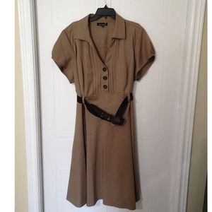 Retro Inspired Tan Dress Laura Plus